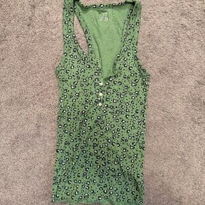 Aerie Green and Black Leopard Print Tank Top